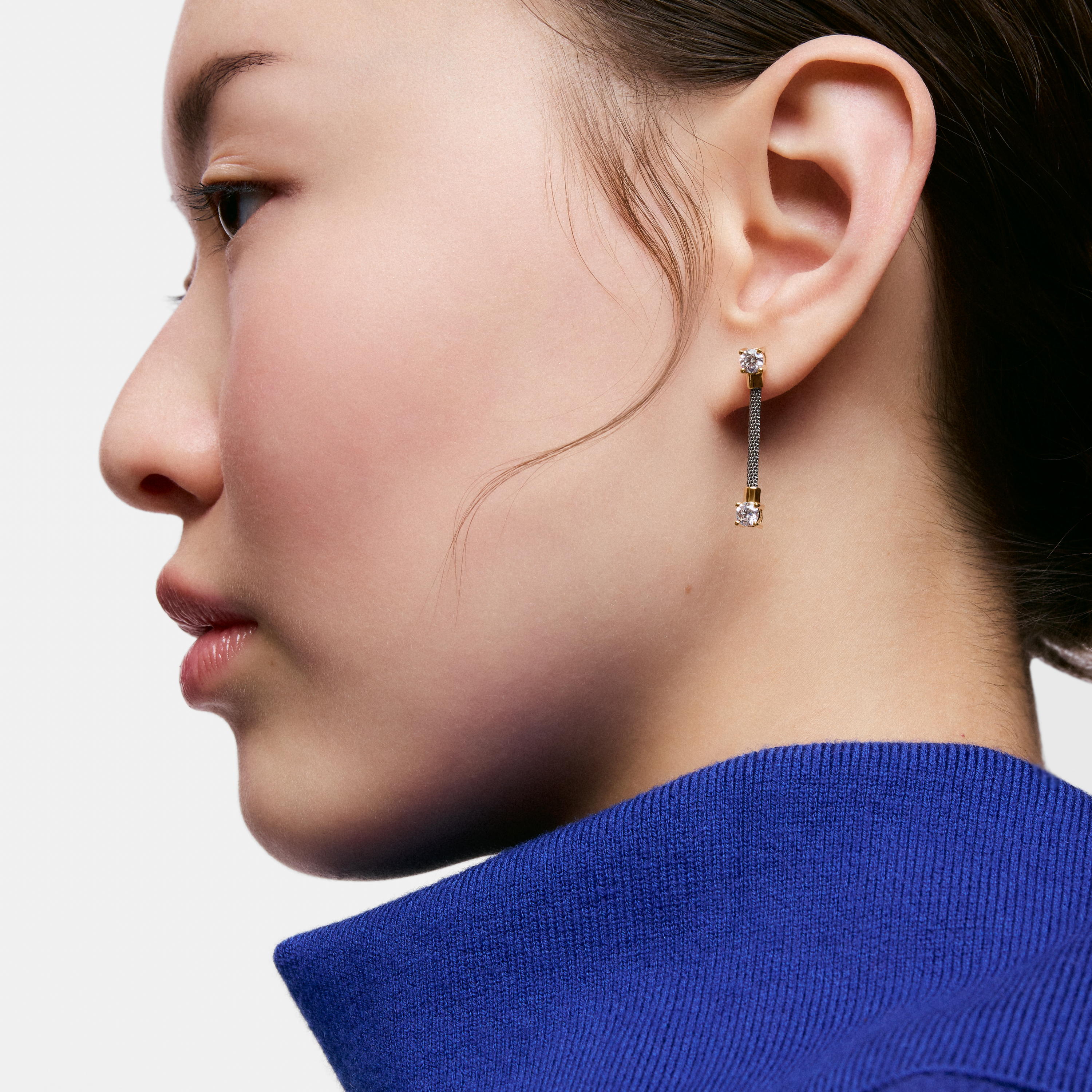 Long, steel, 14K solid gold and lab-grown diamonds Earrings TOUS Mesh LGD