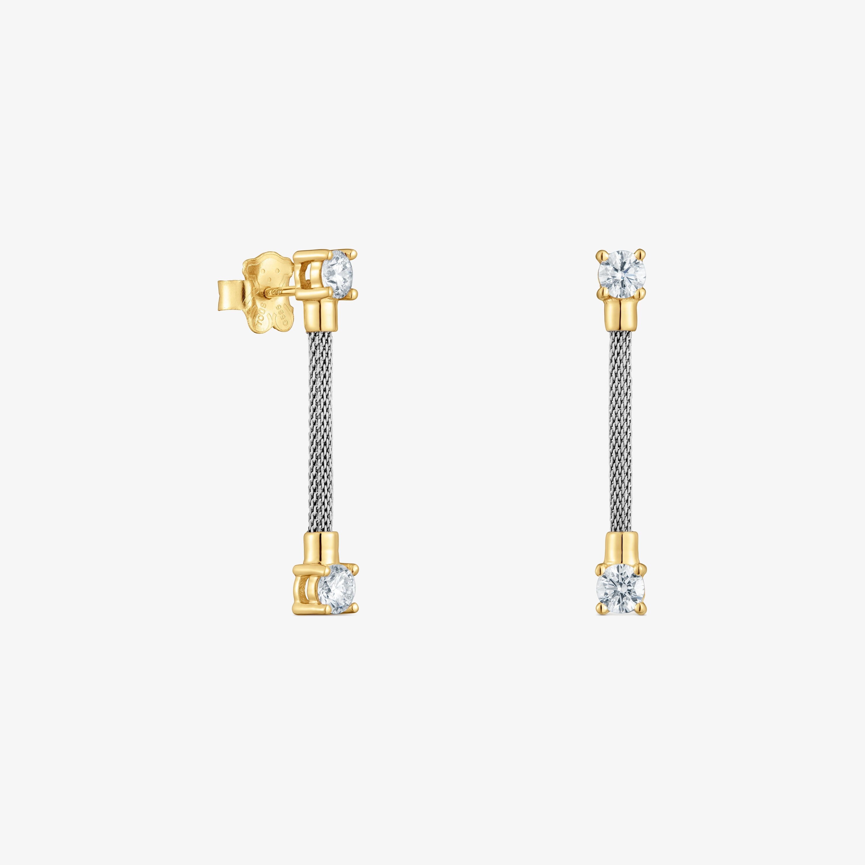 Long, steel, 14K solid gold and lab-grown diamonds Earrings TOUS Mesh LGD