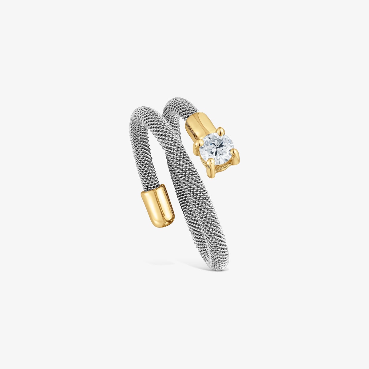 Tous - Anillo Espiral De Acero, Oro 14 Kt Y Diamantes Creados En Laboratorio Tous Mesh Lgd Talla 12