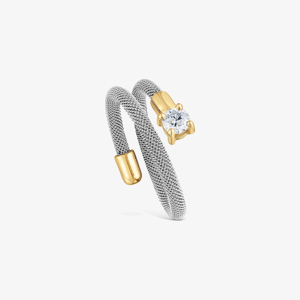 Anello a spirale in acciaio, oro 14&nbsp;kt e diamanti sintetici TOUS Mesh LGD