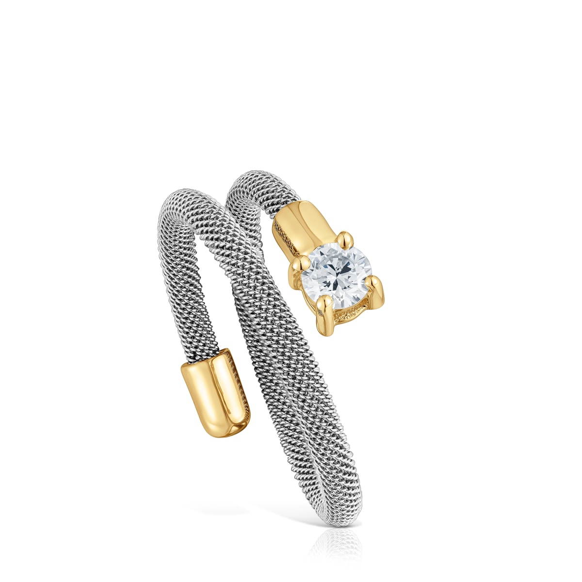 Tous - Anillo Espiral De Acero, Oro 14 Kt Y Diamantes Creados En Laboratorio Tous Mesh Lgd Talla 12