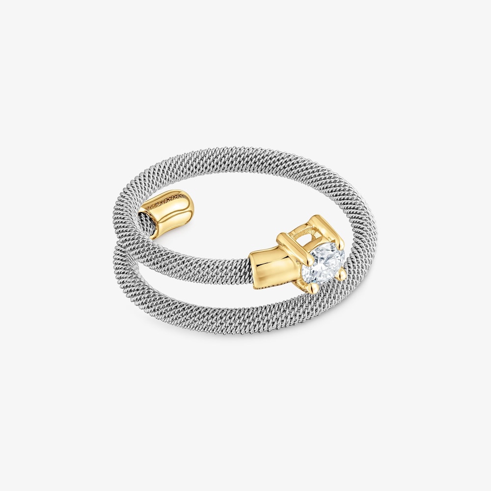 Anello a spirale in acciaio, oro 14&nbsp;kt e diamanti sintetici TOUS Mesh LGD