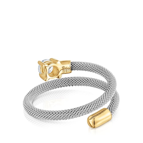 Anillo espiral de acero, oro 14 kt y diamantes creados en laboratorio TOUS Mesh LGD