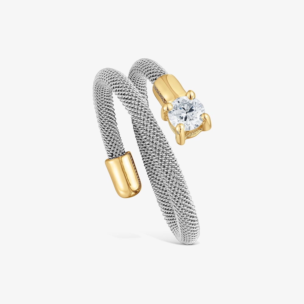 Anello a spirale in acciaio, oro 14&nbsp;kt e diamanti sintetici TOUS Mesh LGD