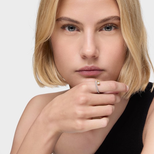 Anillo espiral de acero, oro 14 kt y diamantes creados en laboratorio TOUS Mesh LGD