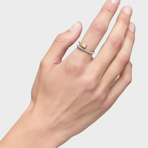 Anillo espiral de acero, oro 14 kt y diamantes creados en laboratorio TOUS Mesh LGD