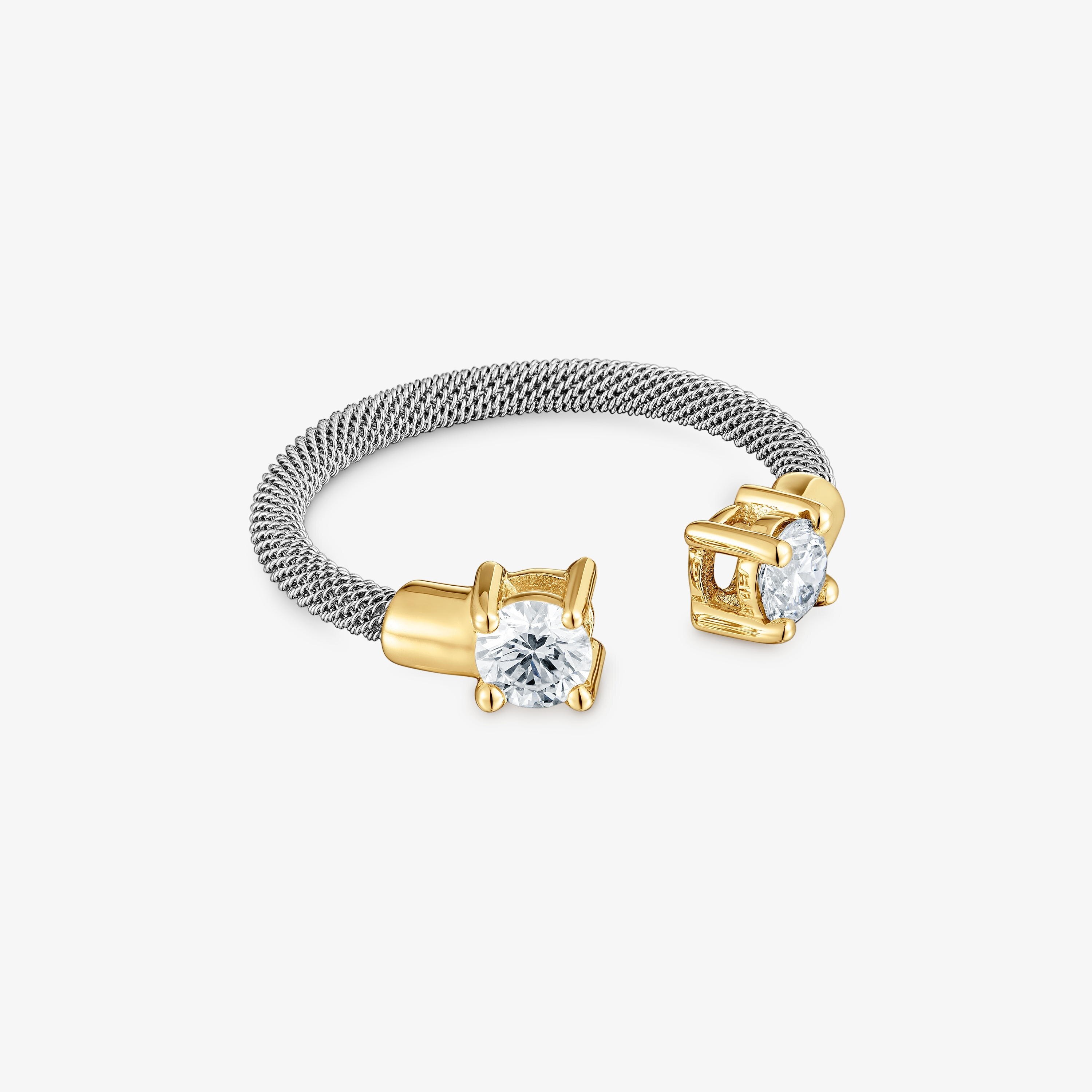 Steel, 14K solid gold and lab-grown diamonds Open ring TOUS Mesh LGD