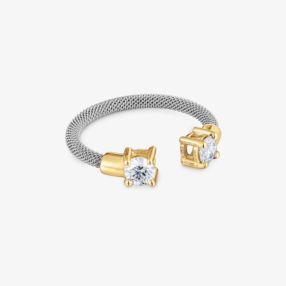 Anillo abierto de acero, oro 14 kt y diamantes creados en laboratorio TOUS Mesh LGD