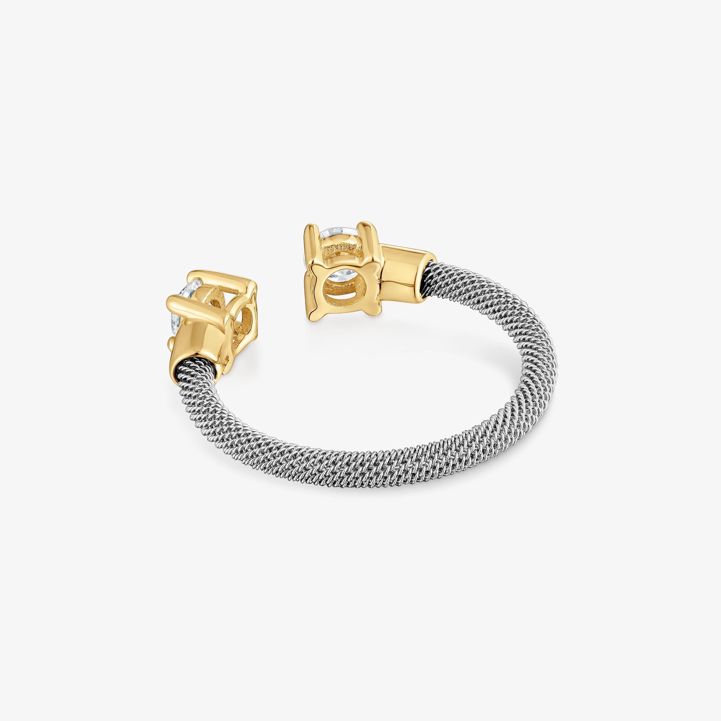 Steel, 14K solid gold and lab-grown diamonds Open ring TOUS Mesh LGD