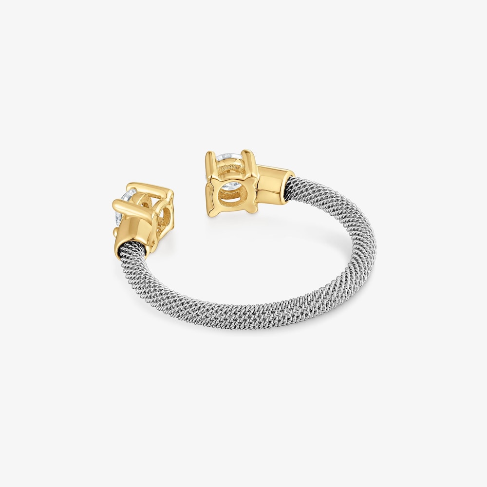 Anillo abierto de acero, oro 14 kt y diamantes creados en laboratorio TOUS Mesh LGD