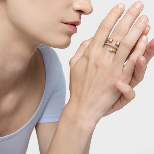 Anillo abierto de acero, oro 14 kt y diamantes creados en laboratorio TOUS Mesh LGD