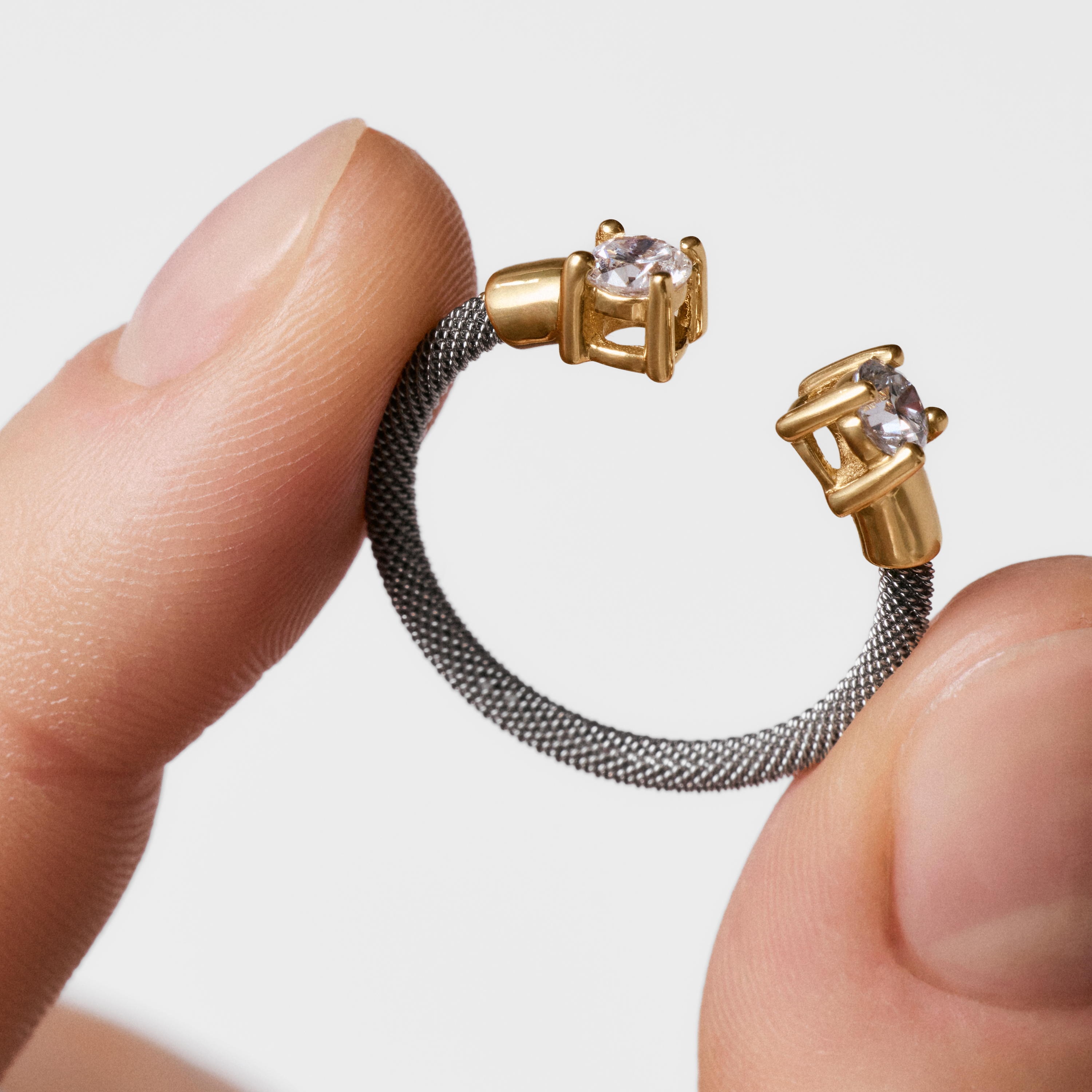 Steel, 14K solid gold and lab-grown diamonds Open ring TOUS Mesh LGD