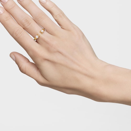 Anillo abierto de acero, oro 14 kt y diamantes creados en laboratorio TOUS Mesh LGD