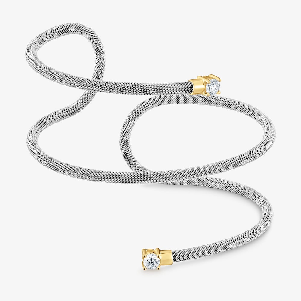 Doppel-Armreif TOUS Mesh LGD aus Stahl, 14&nbsp;kt Gold und im Labor gez&uuml;chteten Diamanten