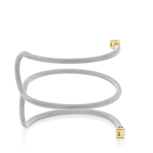 Pulsera esclava doble de acero, oro 14 kt  y diamantes creados en laboratorio TOUS Mesh LGD
