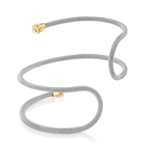 Pulsera esclava doble de acero, oro 14 kt  y diamantes creados en laboratorio TOUS Mesh LGD