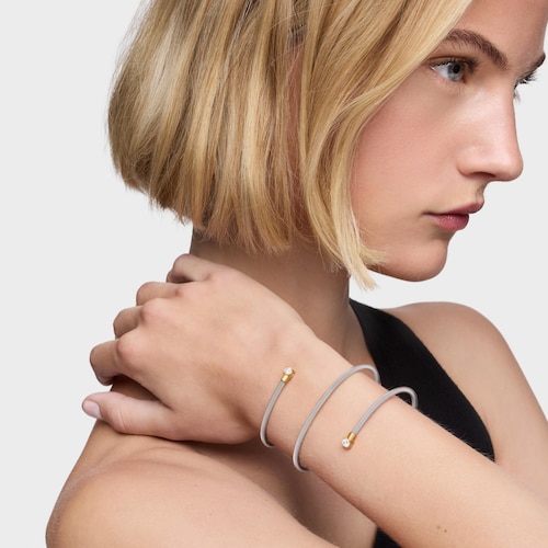 Pulsera esclava doble de acero, oro 14 kt  y diamantes creados en laboratorio TOUS Mesh LGD