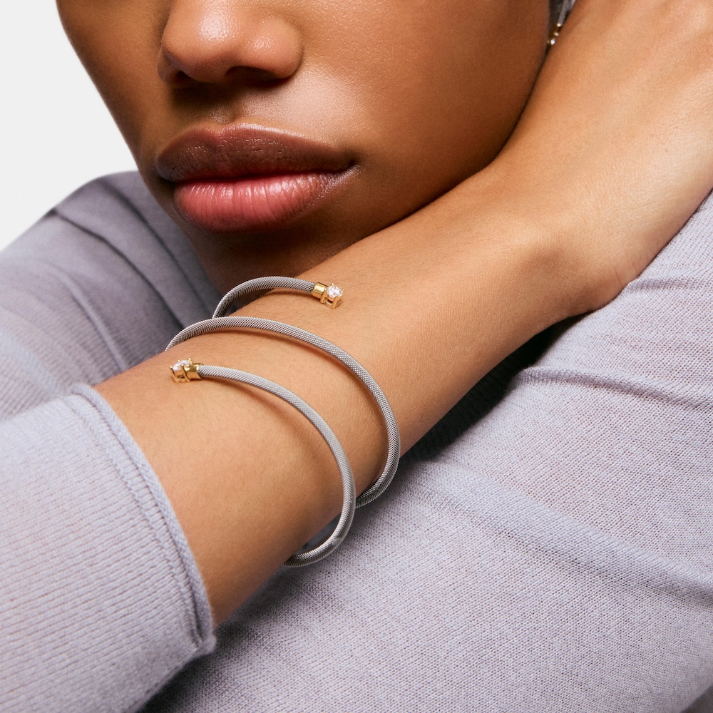 Doppel-Armreif TOUS Mesh LGD aus Stahl, 14&nbsp;kt Gold und im Labor gez&uuml;chteten Diamanten