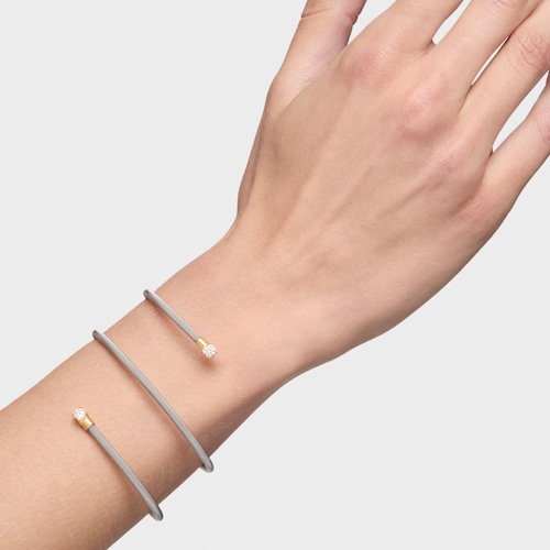Pulsera esclava doble de acero, oro 14 kt  y diamantes creados en laboratorio TOUS Mesh LGD