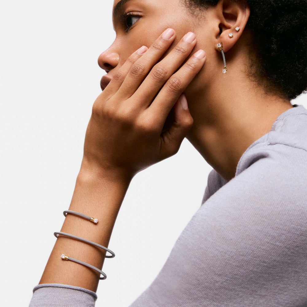 Doppel-Armreif TOUS Mesh LGD aus Stahl, 14&nbsp;kt Gold und im Labor gez&uuml;chteten Diamanten