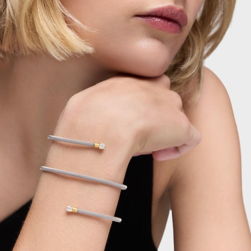 Pulsera esclava doble de acero, oro 14 kt  y diamantes creados en laboratorio TOUS Mesh LGD