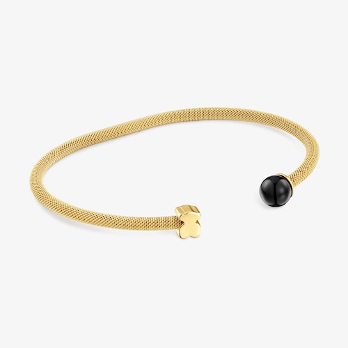 Pulseira escrava em a&ccedil;o dourado e &oacute;nix Icon Mesh