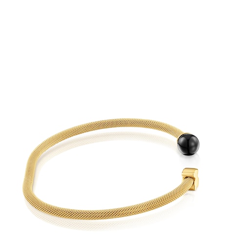 Pulsera esclava de acero dorado y ónix Icon Mesh
