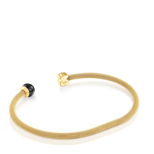 Pulsera esclava de acero dorado y ónix Icon Mesh