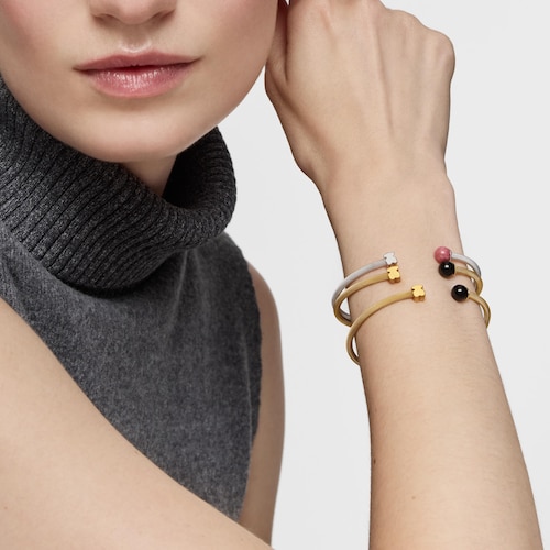 Pulsera esclava de acero dorado y ónix Icon Mesh