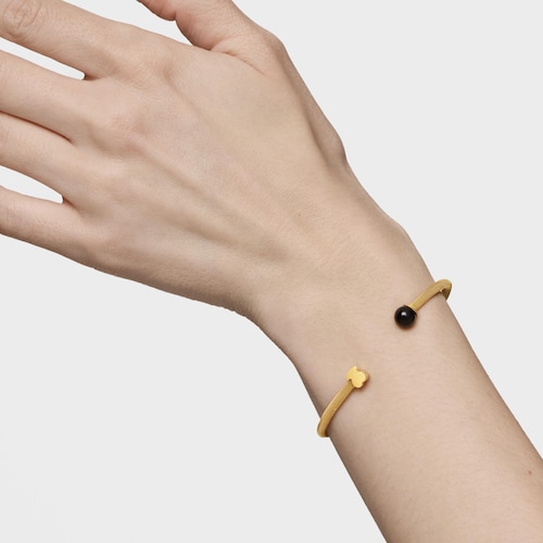 Pulsera esclava de acero dorado y ónix Icon Mesh