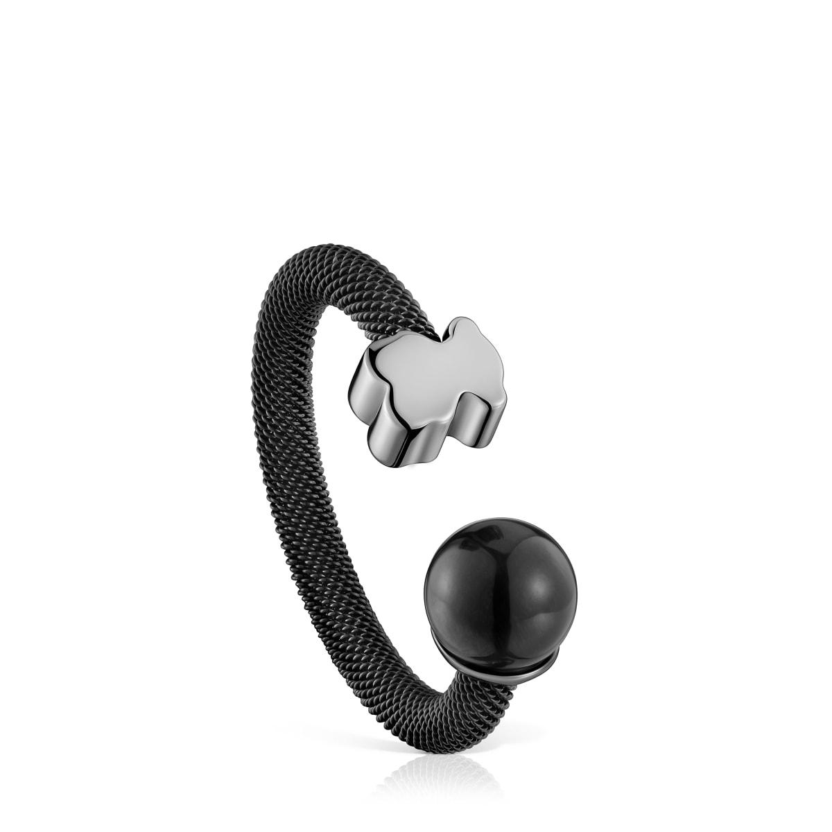 Tous - Anillo Abierto De Acero Negro Y Ojo De Halcón Icon Mesh Talla 11