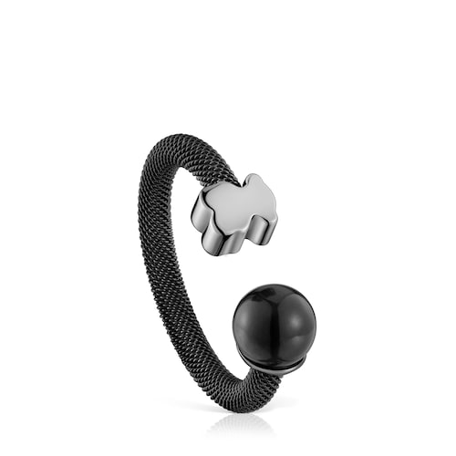 Anillo abierto de acero negro y ojo de halcón Icon Mesh