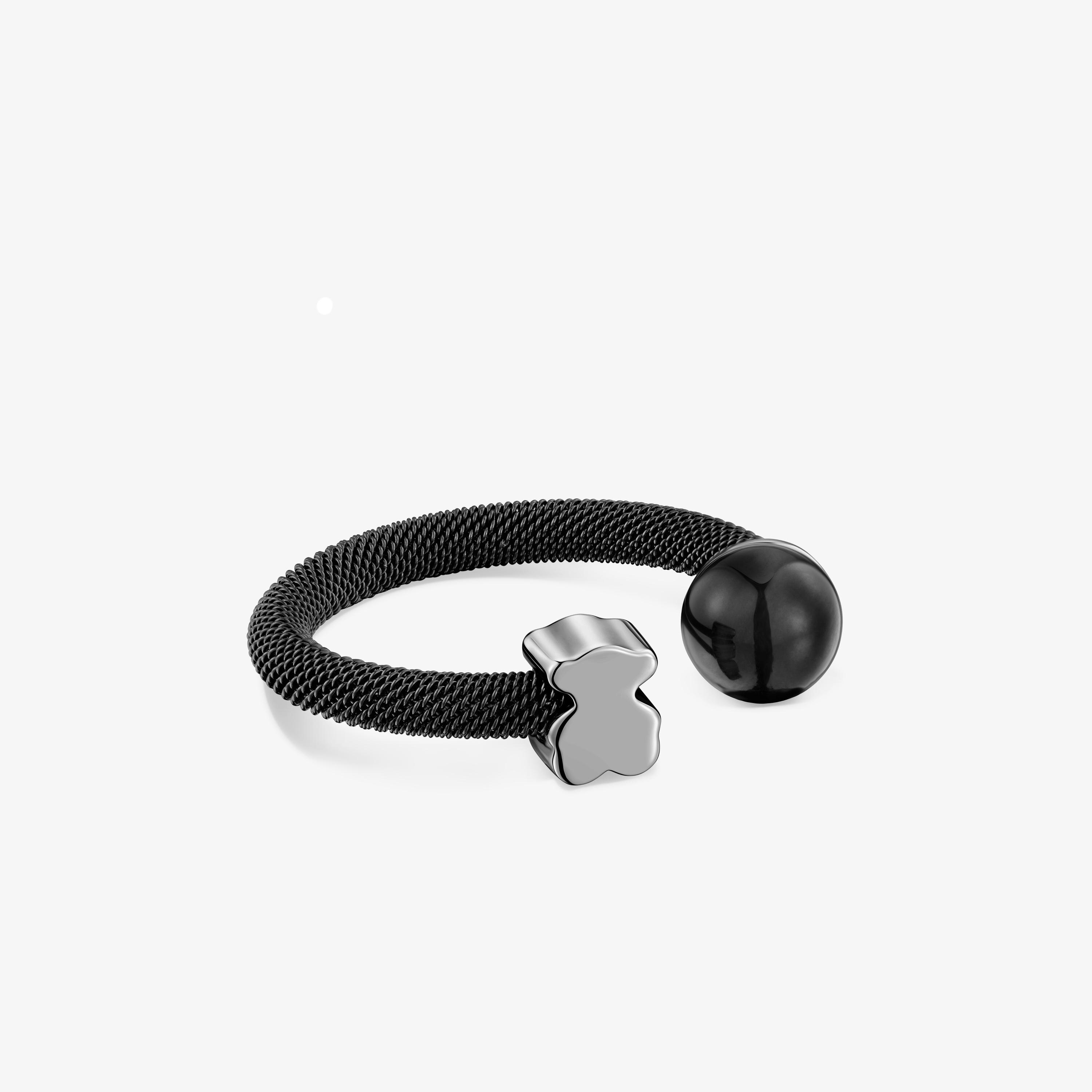 Black steel Open ring with falcon’s eye Icon Mesh