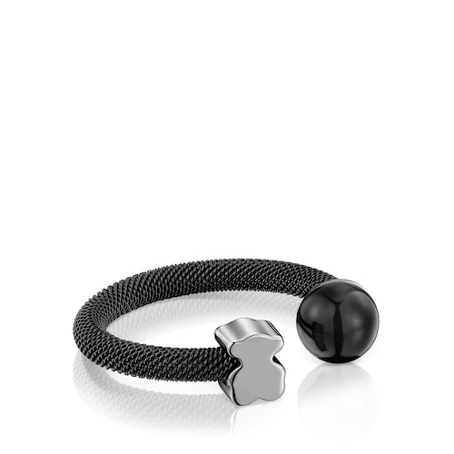 Anillo abierto de acero negro y ojo de halcón Icon Mesh