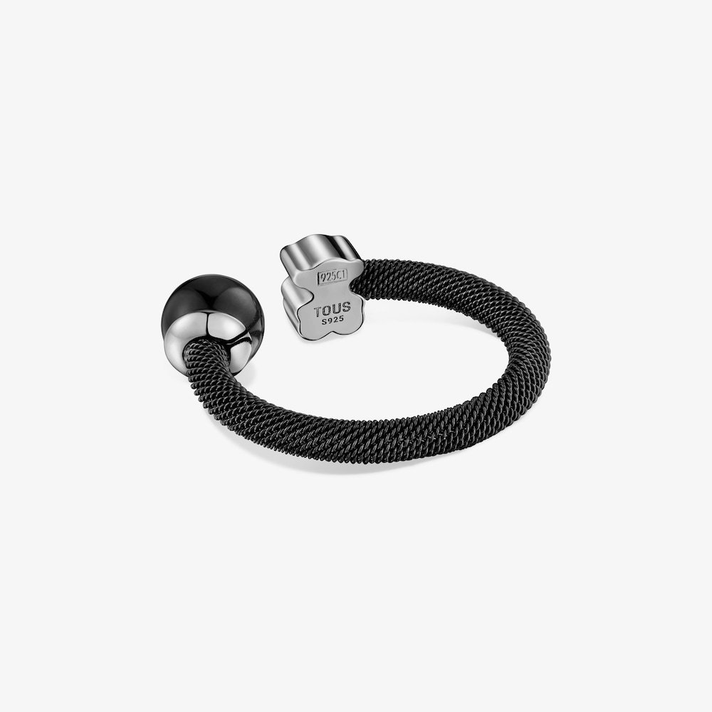 Anello aperto in acciaio nero con occhio di falco Icon Mesh