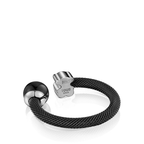 Anillo abierto de acero negro y ojo de halcón Icon Mesh