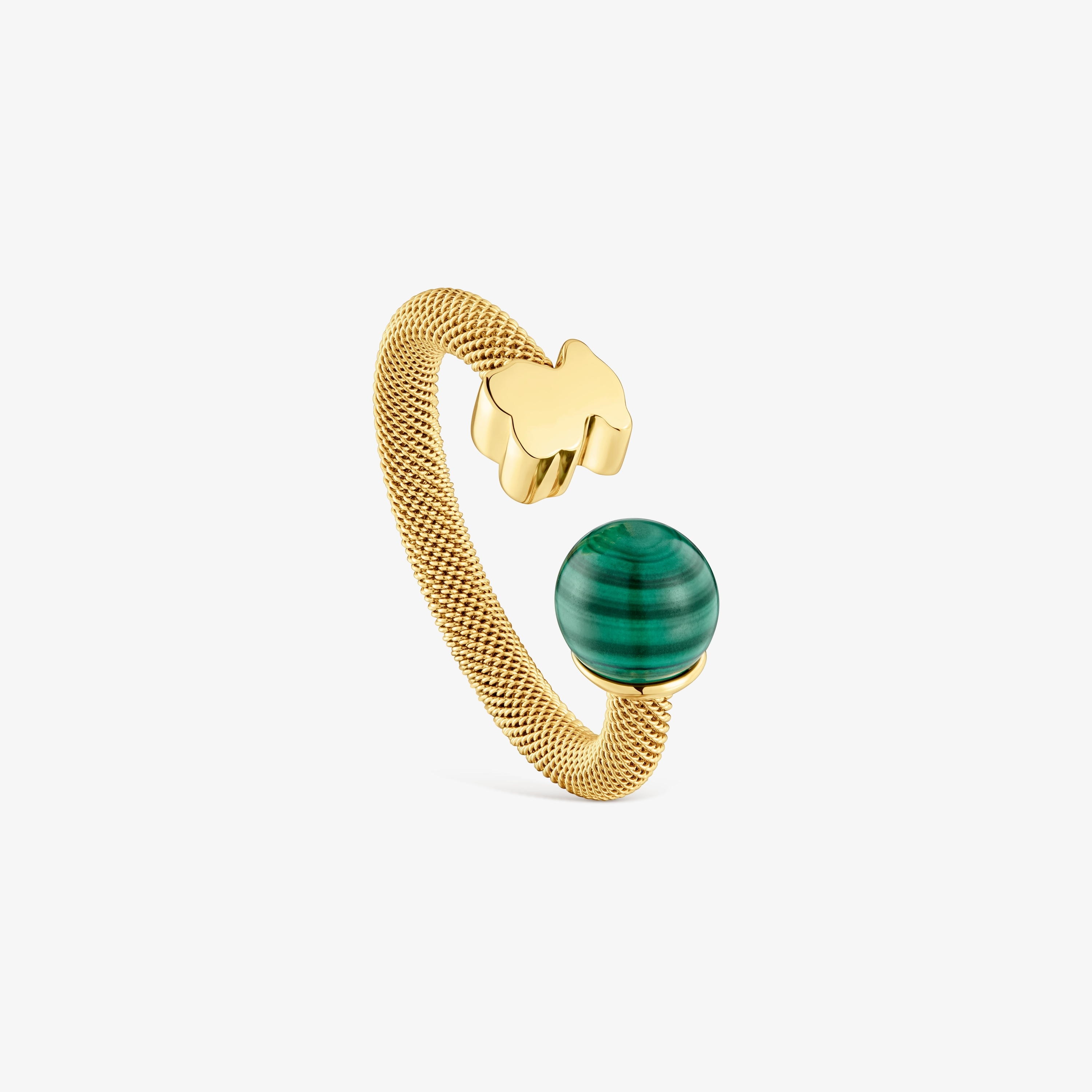 Gold-colored steel Open ring with malachite Icon Mesh