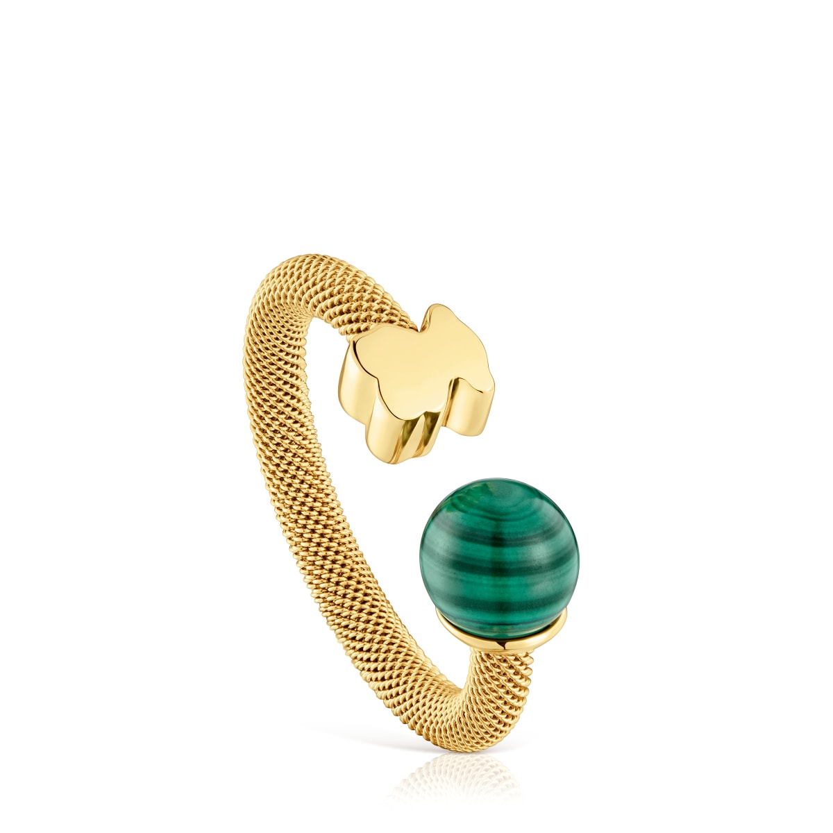 Tous - Anillo Abierto De Acero Dorado Y Malaquita Icon Mesh Talla 11