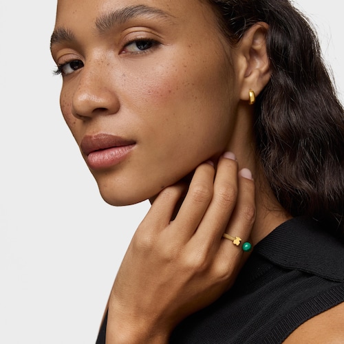 Anillo abierto de acero dorado y malaquita Icon Mesh