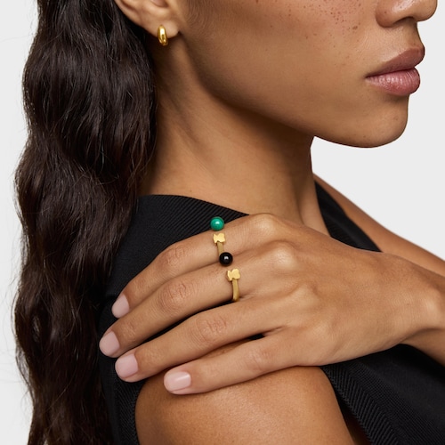 Anillo abierto de acero dorado y malaquita Icon Mesh