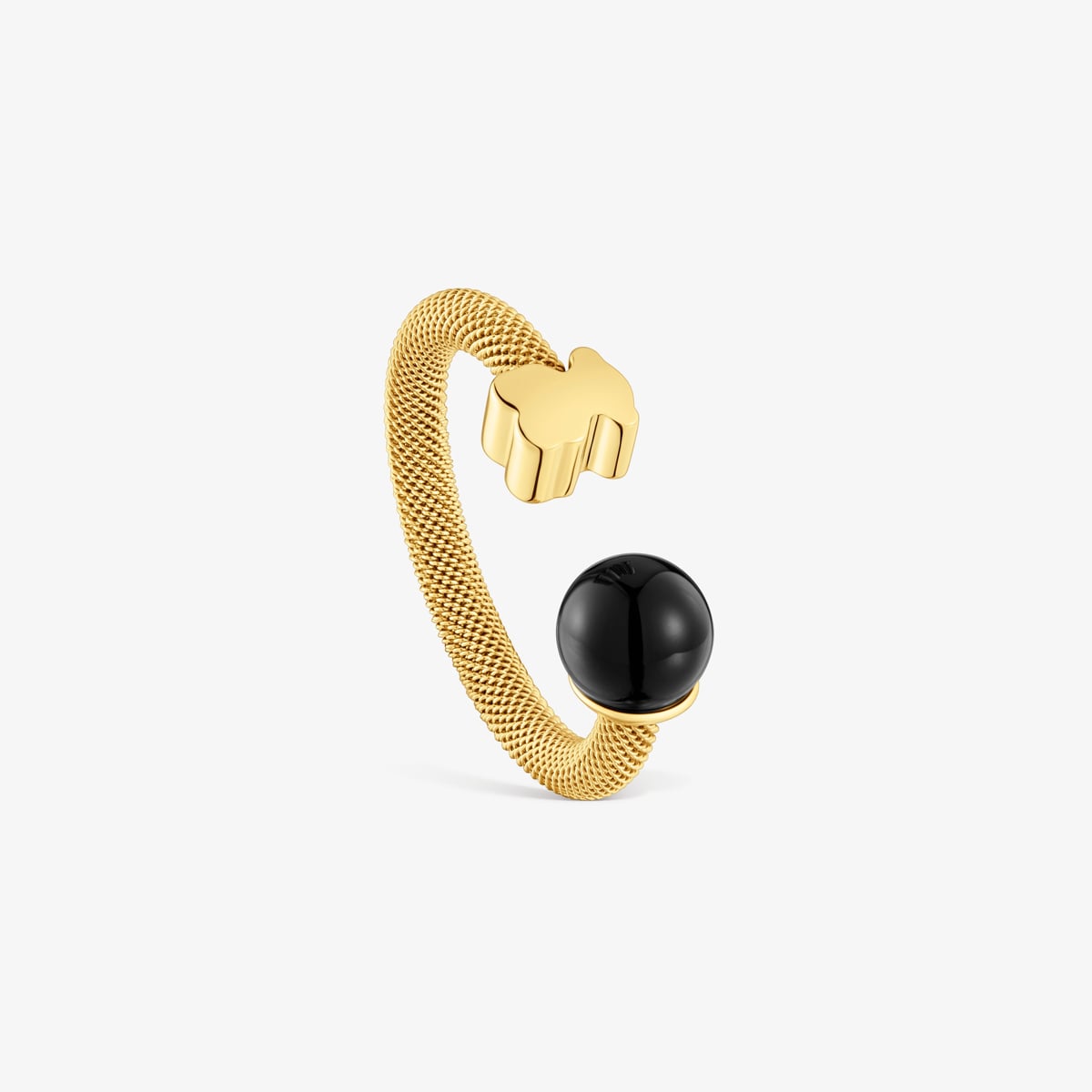 Tous - Anillo Abierto De Acero Dorado Y Ónix Icon Mesh Talla 11