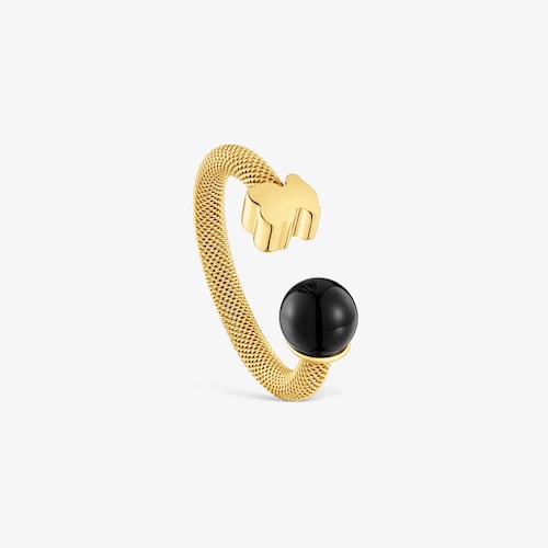 Anillo abierto de acero dorado y &oacute;nix Icon Mesh