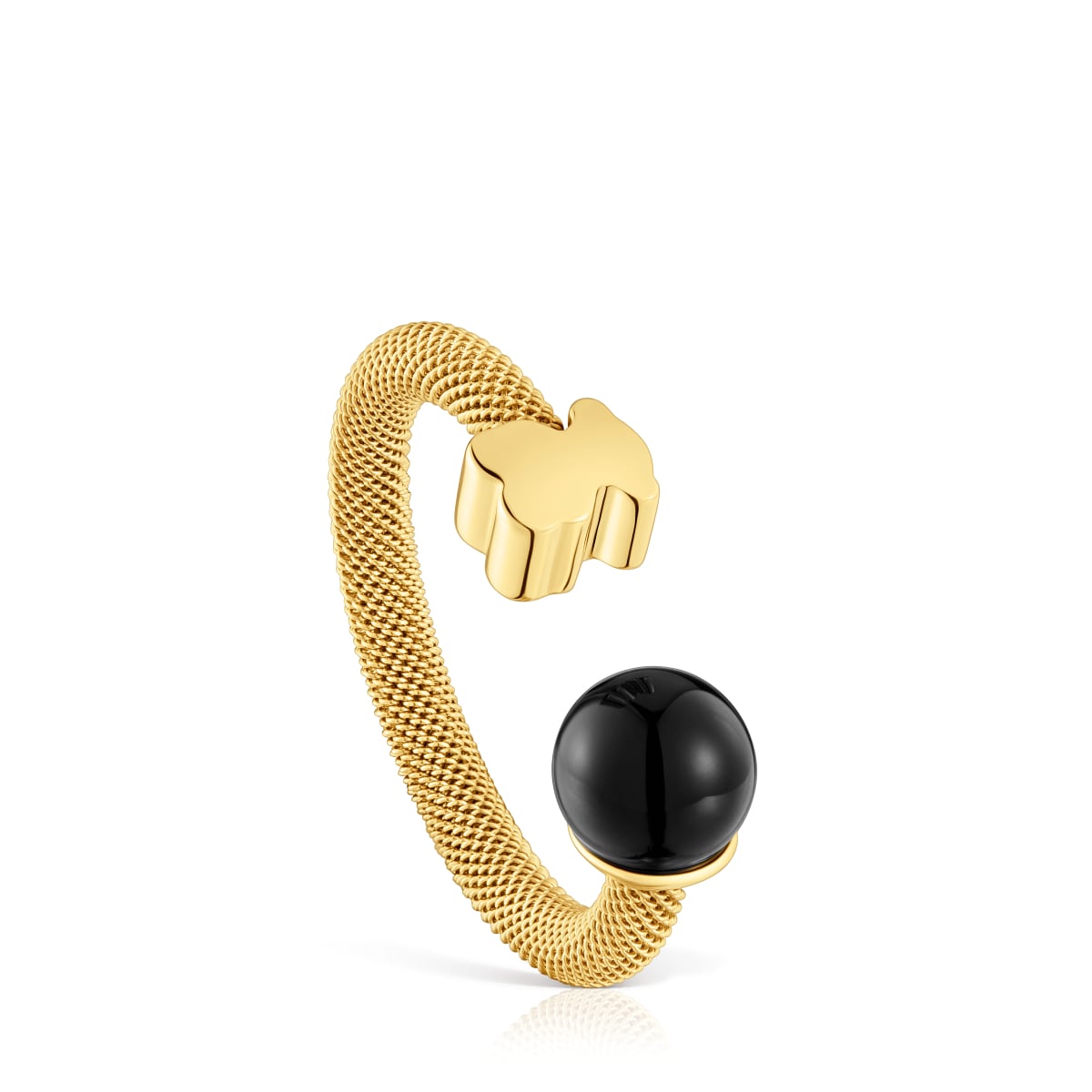 Tous - Anillo Abierto De Acero Dorado Y Ónix Icon Mesh Talla 8