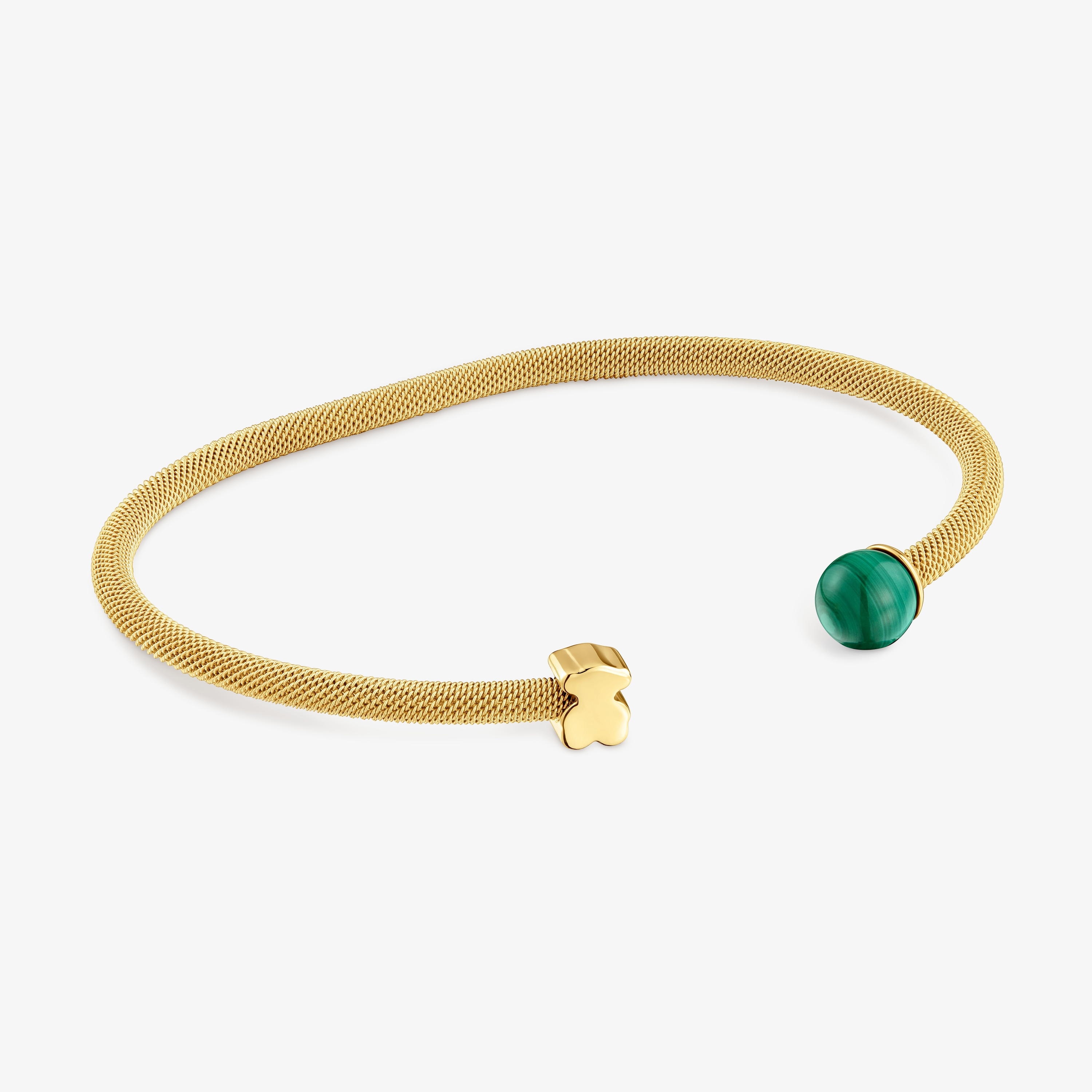 Gold-colored steel Bangle with malachite Icon Mesh