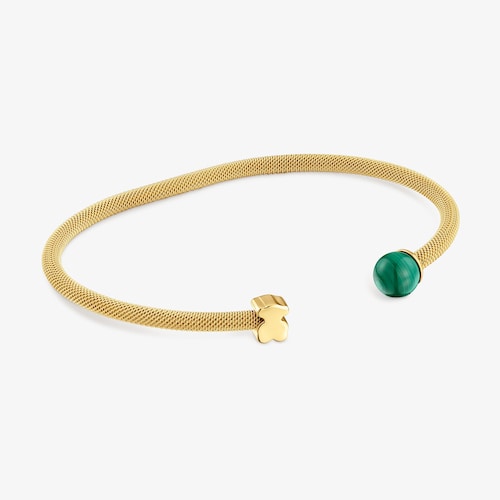 Pulseira escrava em a&ccedil;o dourado e malaquite Icon Mesh