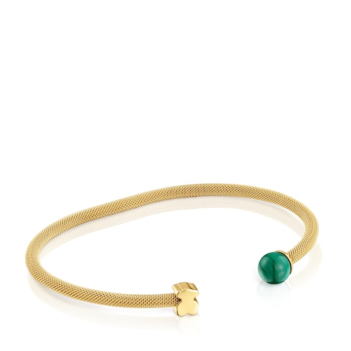 Gold-colored steel Bangle with malachite Icon Mesh