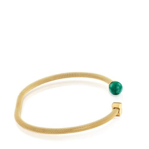 Pulsera esclava de acero dorado y malaquita Icon Mesh