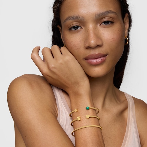 Pulsera esclava de acero dorado y malaquita Icon Mesh