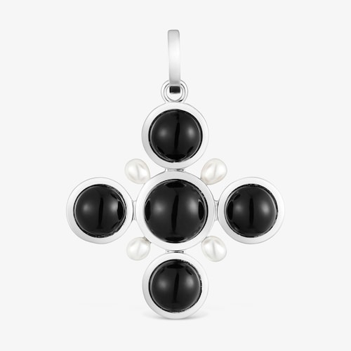 Pingente cruz em prata &oacute;nix e p&eacute;rolas cultivadas TOUS