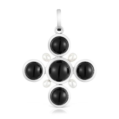 Colgante cruz de plata ónix y perlas cultivadas Eugenia X TOUS